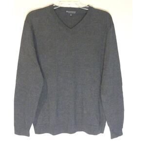 Hart Schaffner Marx Men's Gray Extra Fine Merino Wool V-Neck Sweater Size Large